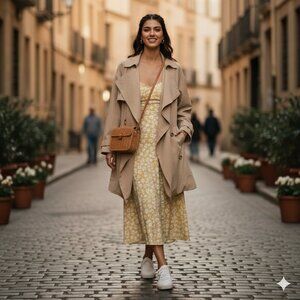 Nectar Clothing Beige Draped Open Front Trench Coat Size L